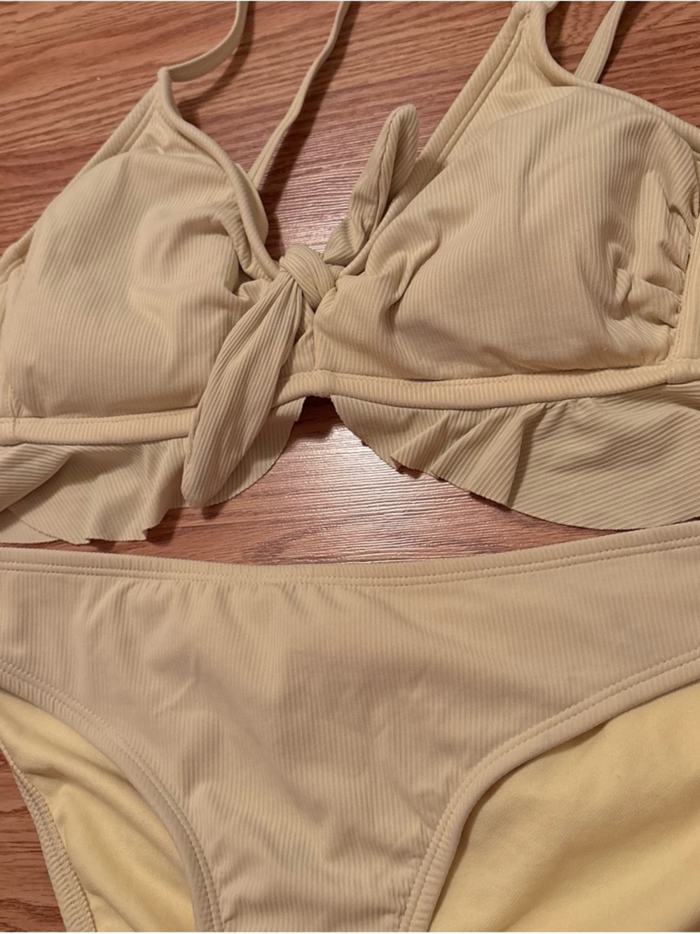 Target Cream Ribbed Tie-Front Bikini Set - Picture 2 of 4